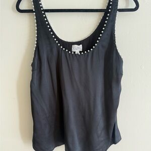 Cami NYC Black Tank Top with pearl Beaded Trim
